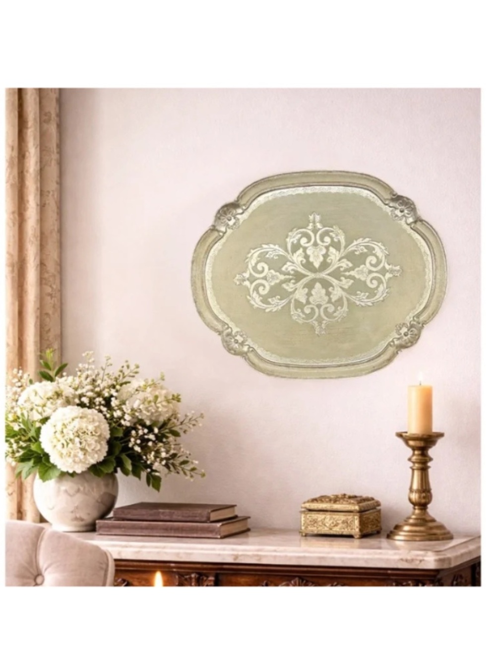 Vintage Italian Florentine Style Oval Tray and Wall Hangin– Ornate Scroll Design